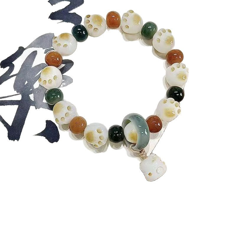 Paw Lucky Cute Hand Beaded Design Gift Charcoal Honey Burnt Bracelets