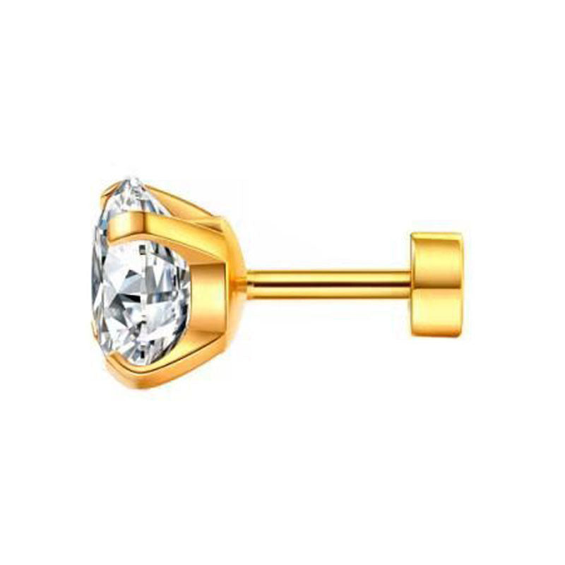 Women's & Men's Stainless Steel Integrated Inlaid Zircon Round Bottom Small Ear Stud Earrings