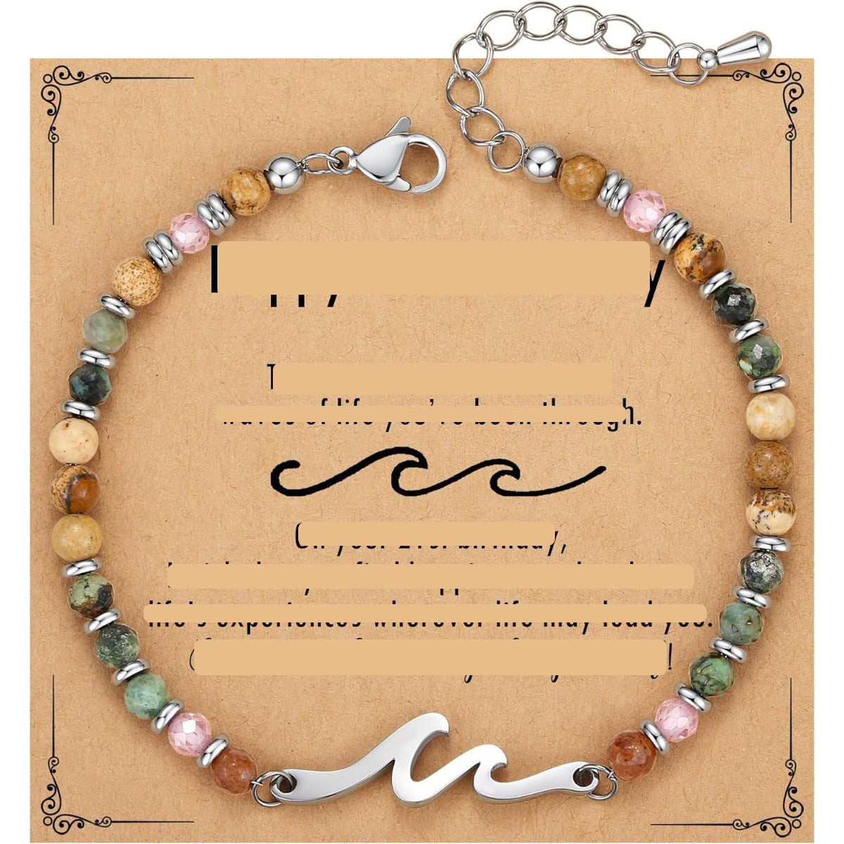 Natural Turquoise Cross Picture Stone Pink Crystal Bracelets
