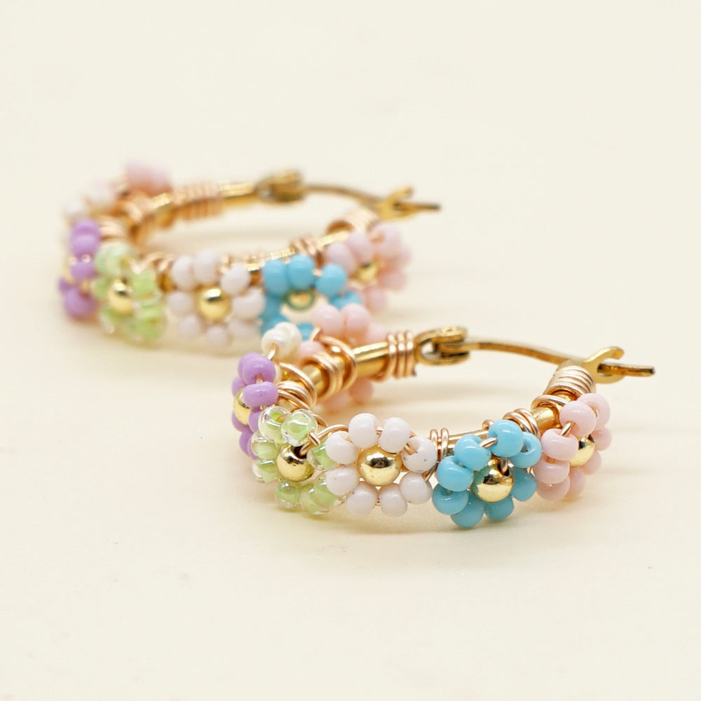 Bohemian Style Colorful Domestic Bead Daisy Earrings