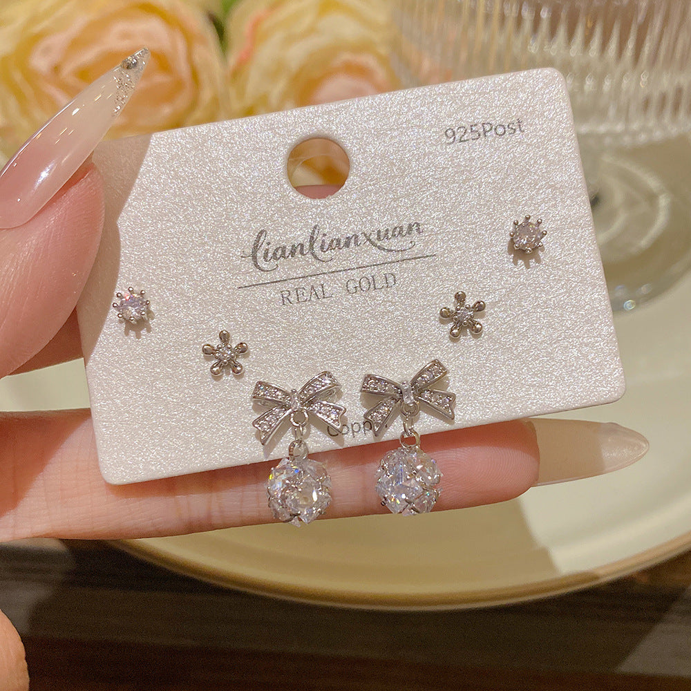 Women's Needle One Card Three Pairs Earings Small Delicate Summer High-grade Stud Earrings
