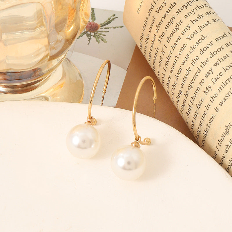 Simple Retro Sier Needle Pearl High Sense Ear Earrings