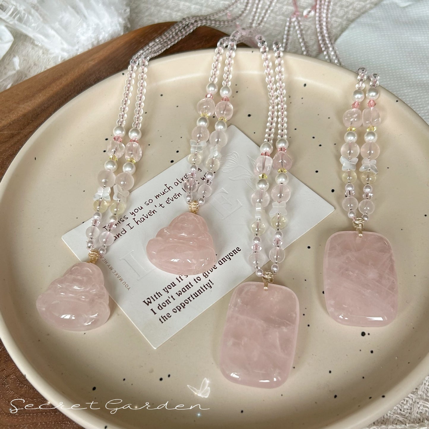 Pink Crystal Buddha Lucky Gentle Chinese Necklace