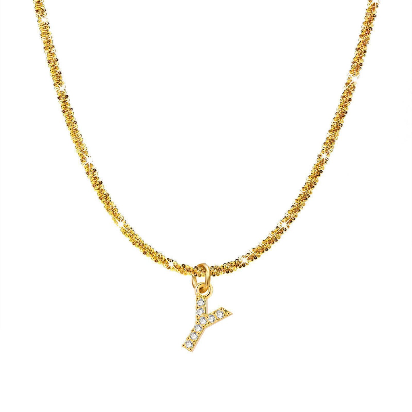 Steel Sparkling Female Inlaid Zirconium English Letters Clavicle Chain High Necklace