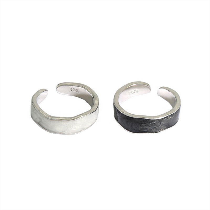 White Epoxy Open Female Tide Wave Concave Metal Rings