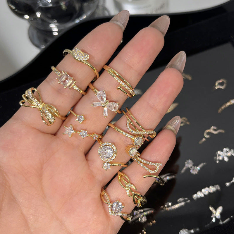 Gold Electroplated Geometric Female Opening Zircon Rings