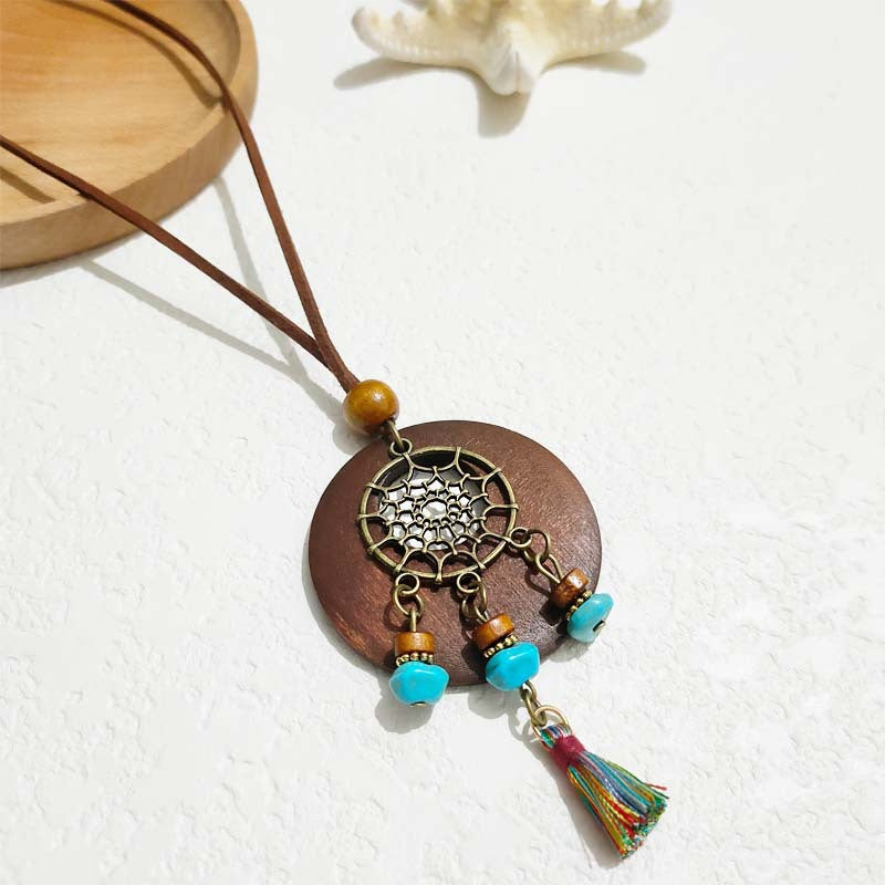 Women's Ethnic Style Wooden Tassel Long Sweater Chain Necklace