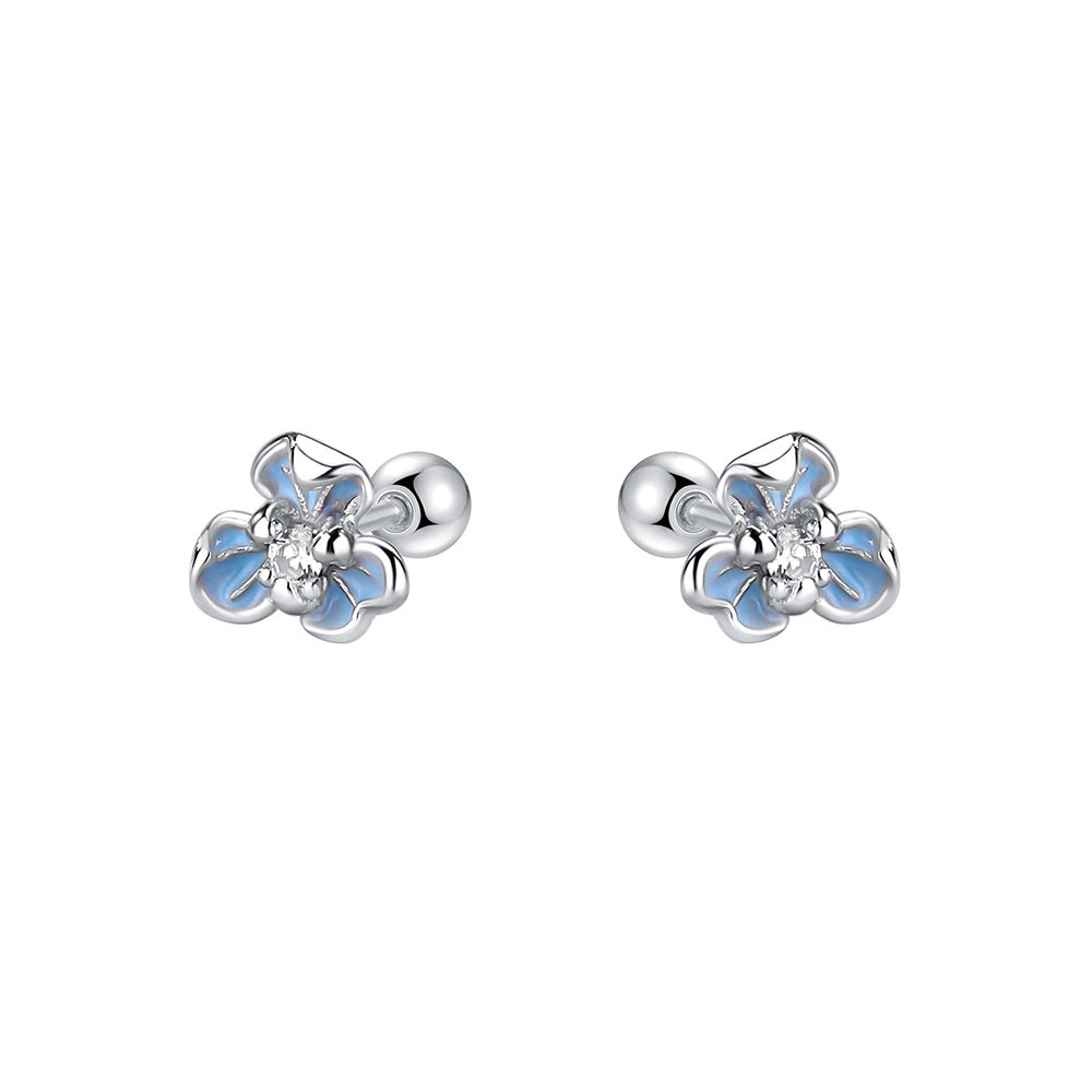 Women's Epoxy Blue Fresh Iris Flower Sterling Sier Korean Fashion Zircon Ear Line