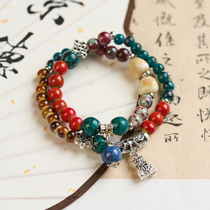 Women's Ceramic Butterfly Ornament High-grade Hand-woven Chinese Bracelets