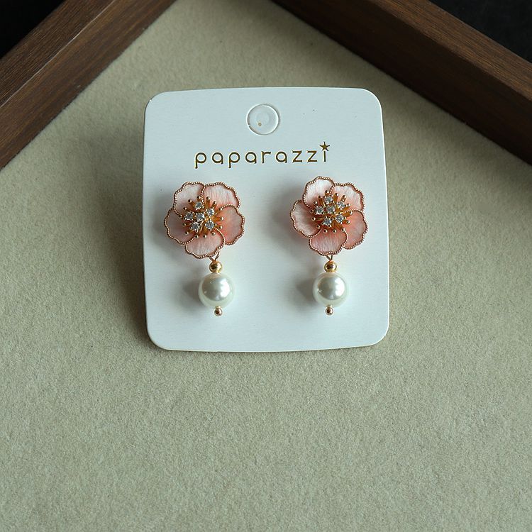 Spring Cherry Blossom Pink Handmade Filigree Veet Flower Sweet Trendy Earrings