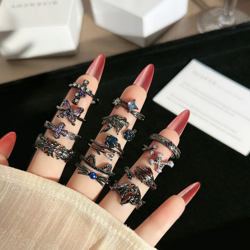 Gothic Style Cross Open-end Personality Sweet Cool Hot Butterfly Dark Ring