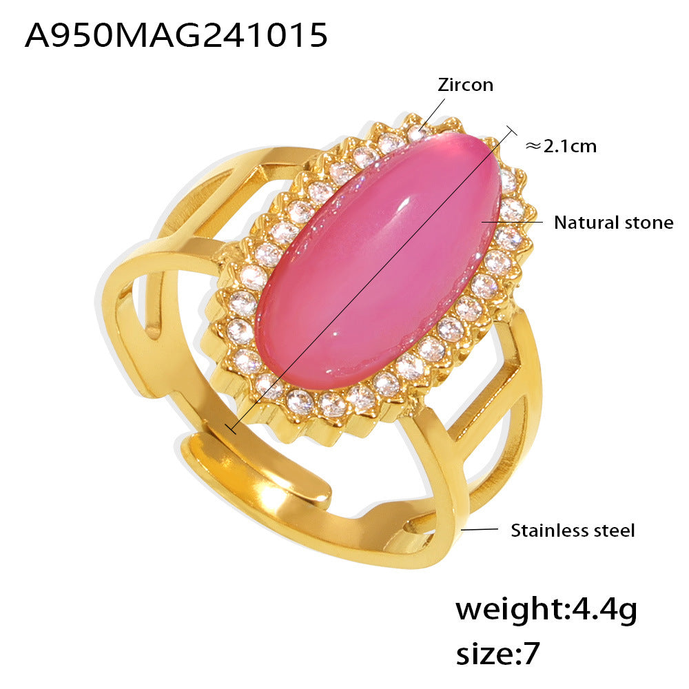 Zircon Inlaid Natural Stone Open Titanium Rings