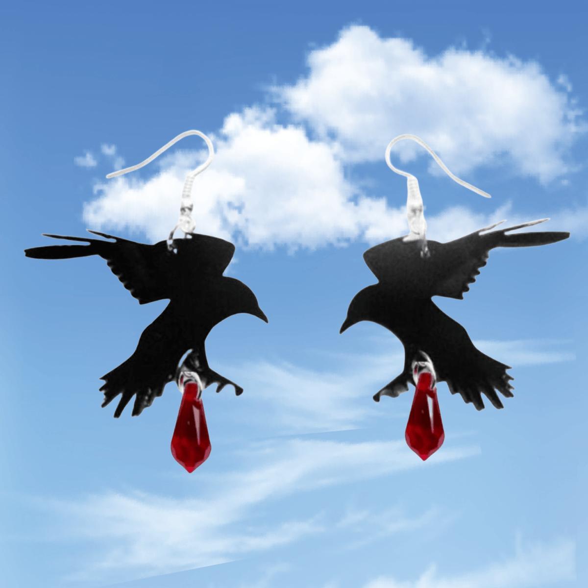 Black Romantic Crow Gothic Punk Alternative Earrings