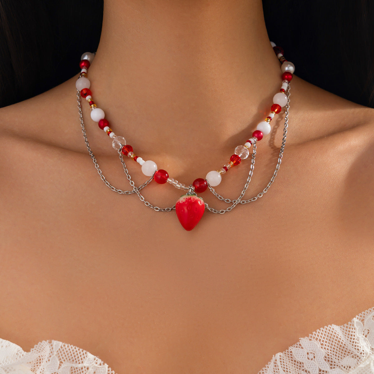 Niche Temperament Imitation Pearl Love Heart Vacation Style Fashion Necklace