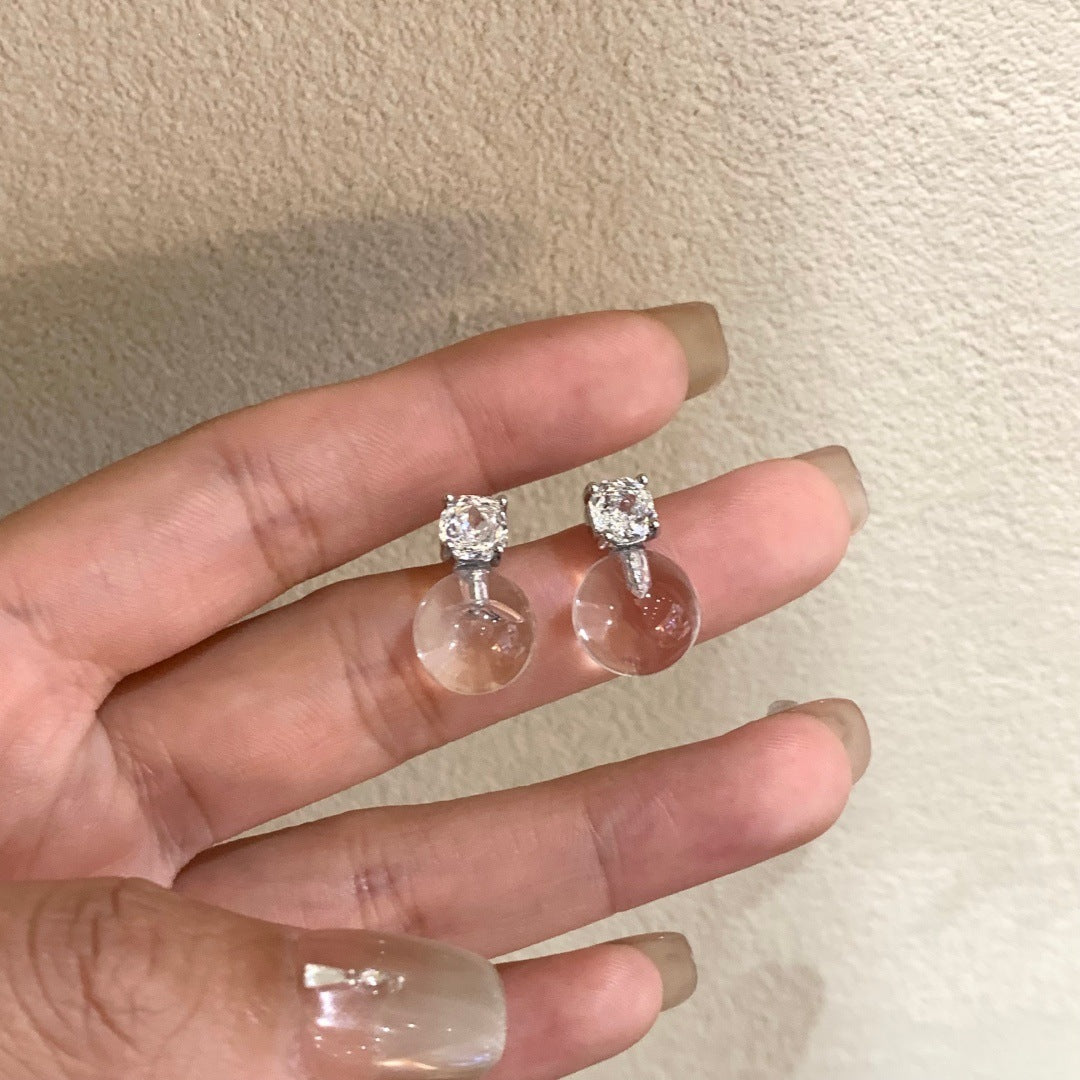 Clear Hockey Niche Unique Rose Cut Crystal Ear Graceful Simple Earrings