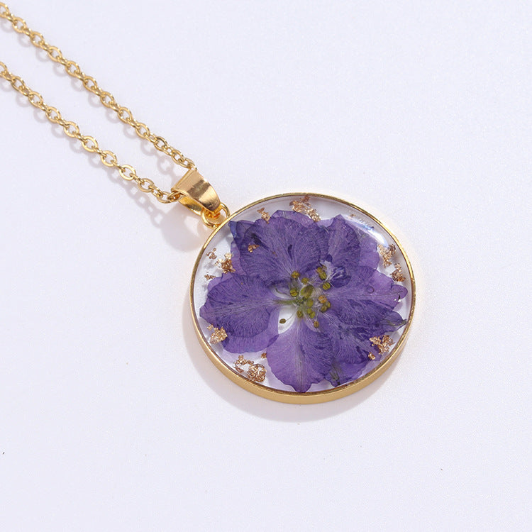 Dried Flower With Gold Foil Preserved Necklaces