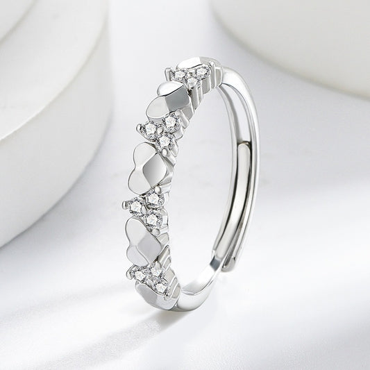 Women's Plated Sterling Sier Small Heart Shape With Diamond Simple Eight Ring