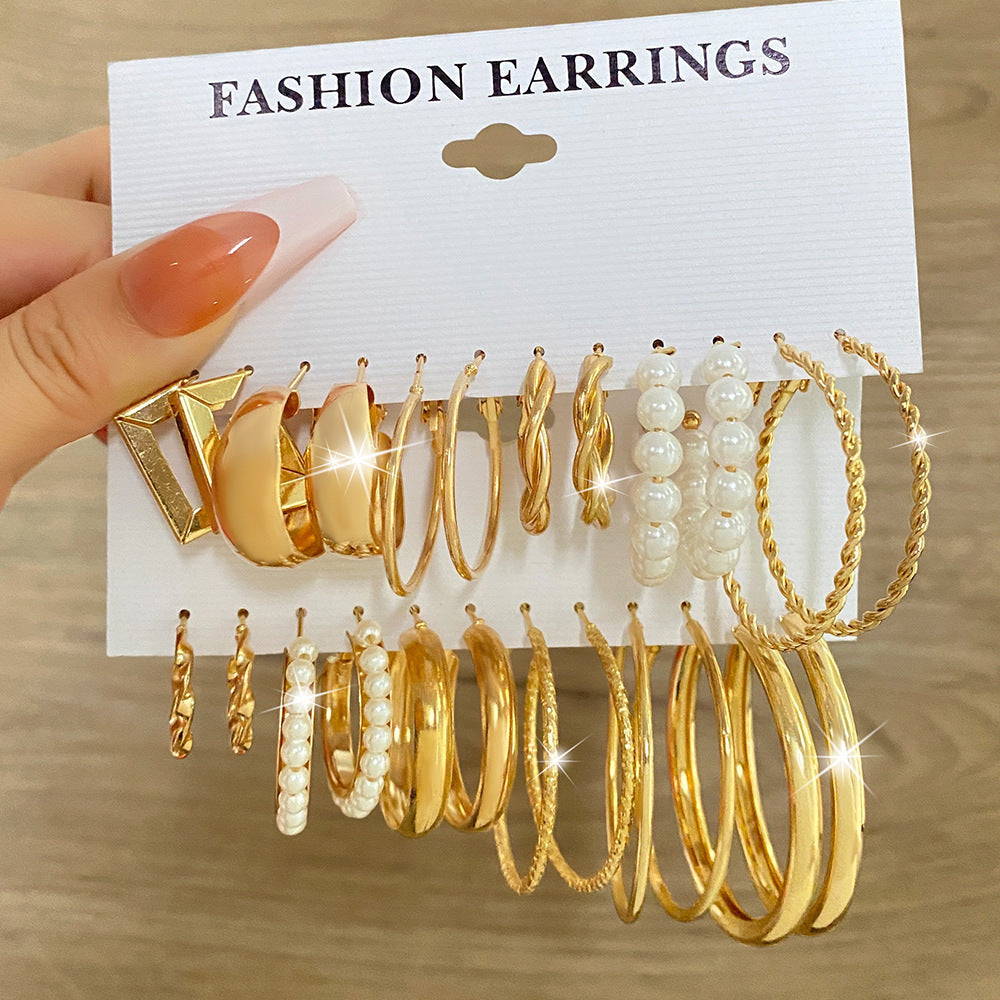 Ear Square Geometric Vintage Pearl Hepburn Style Earrings