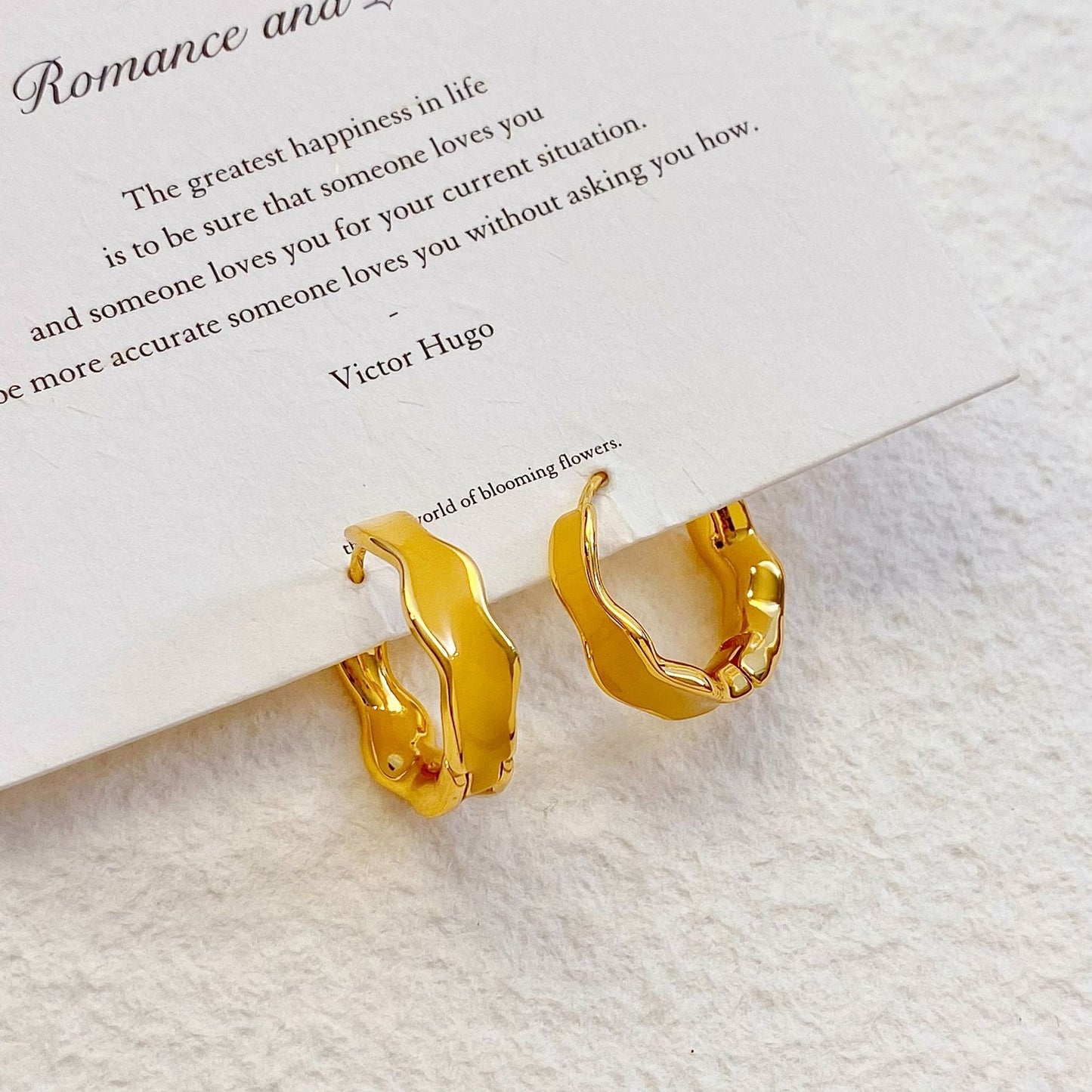 Plated Real Gold Ginger Flower Enamel Drip Glazed Female Sweet Earrings