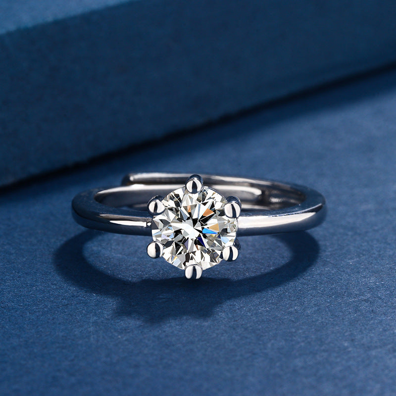 Eight Hearts Arrows Zircon Imitation Moissanite Female Male Six Claw Ring