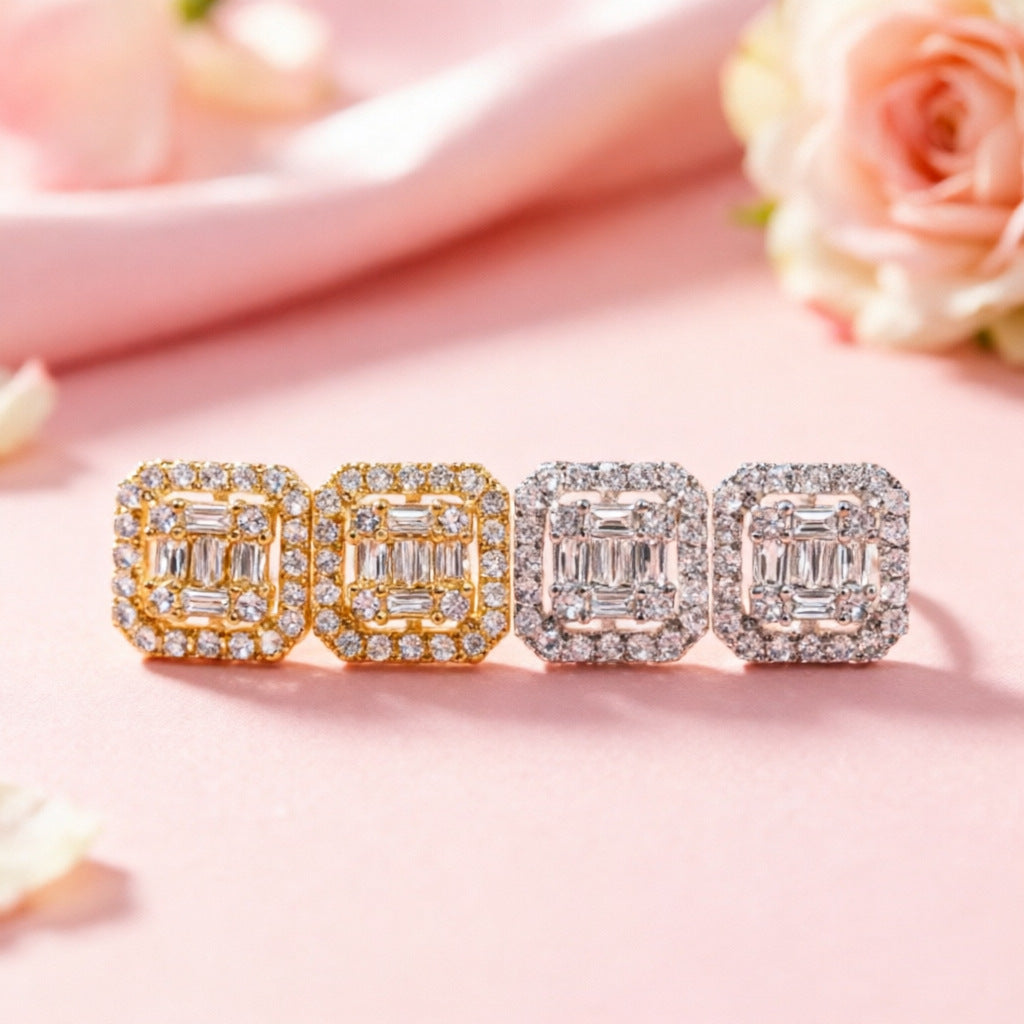 Square Sugar Diamond Zircon Exquisite Valentine's Stud Earrings