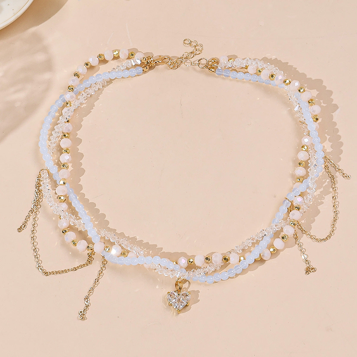 Lux Beaded Love Niche Design Twin Clavicle Chain Sweet Cool Necklaces