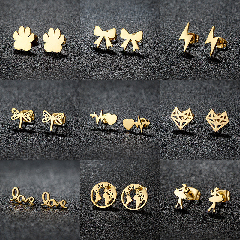 Women's Fashion Stainless Steel Personality Simple Style Bowknot Stud Earrings