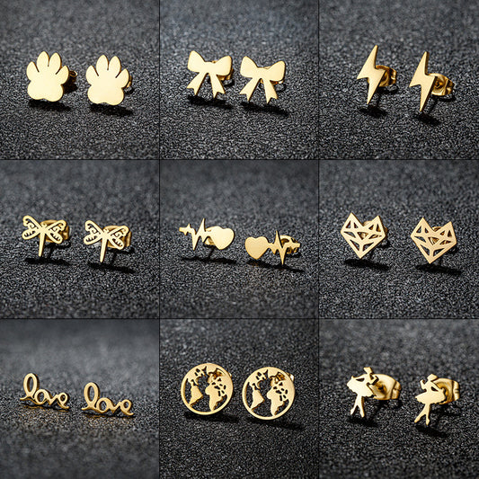 Women's Fashion Stainless Steel Personality Simple Style Bowknot Stud Earrings