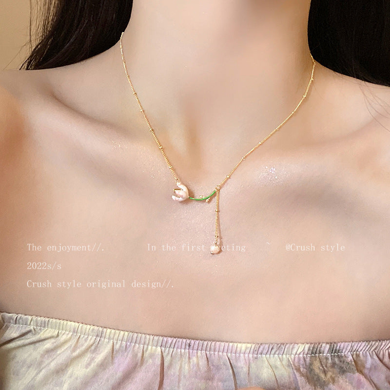 Fairy Mori Style Tulip Tassel Imitation Pearl Female Pastoral Temperament Necklace