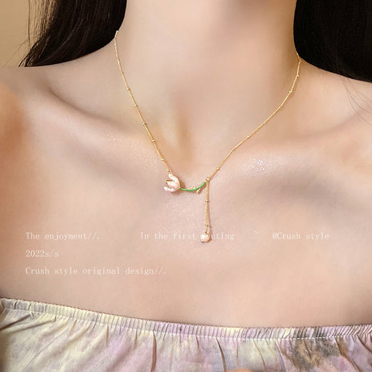 Fairy Mori Style Tulip Tassel Imitation Pearl Female Pastoral Temperament Necklace