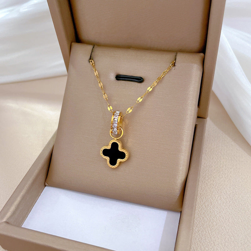 Steel Clover Minimalist Furnace Real Gold Female Necklaces