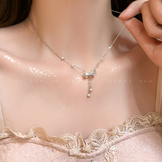 Women's Style Sweet Pearl Bow Fashion Simple Niche Necklaces
