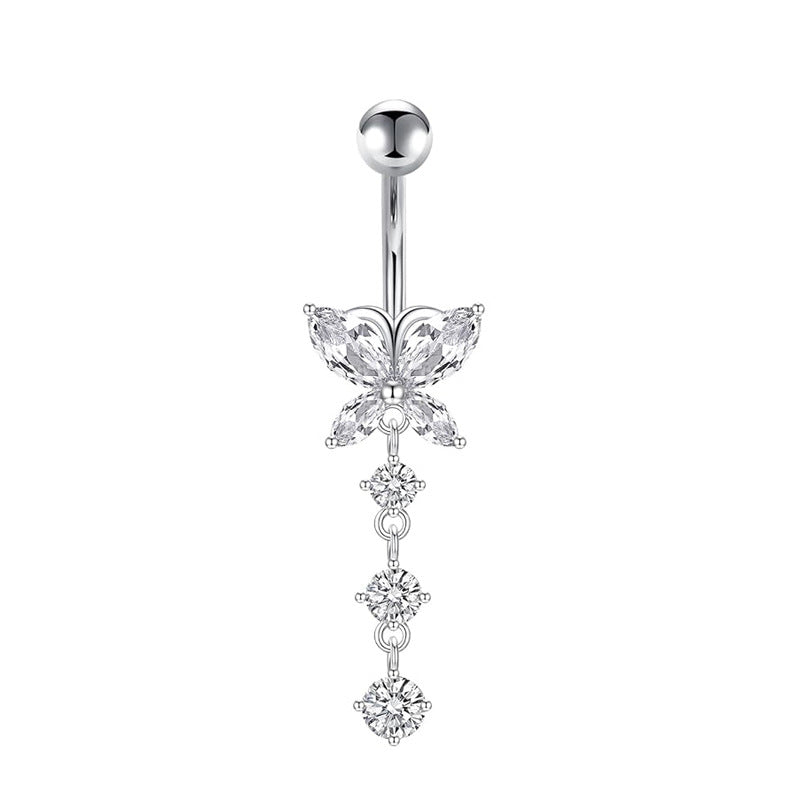 Stainless Steel Navel Combination Butterfly Zircon Decoration Belly Stud Earrings