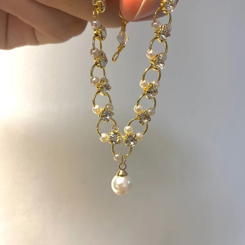 Simple Retro Diamonds Pearl Niche Design Bracelet