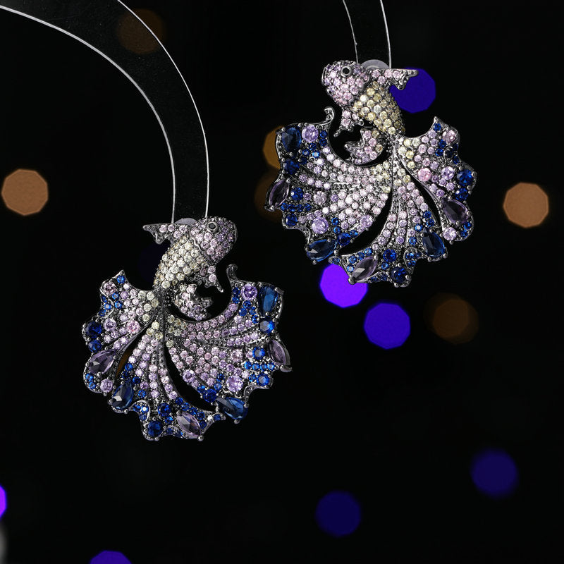 Profile Generous High-grade Copper Inlaid Zircon Goldfish Earrings