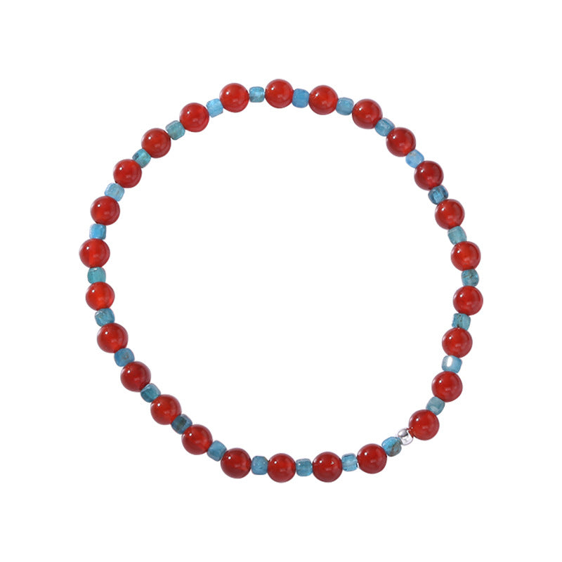 Sier Red Agate Small Fish Round Bracelets