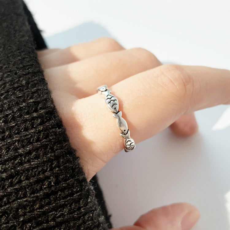 Creative Retro Yu Hipster Marcasite Fish Open Ring