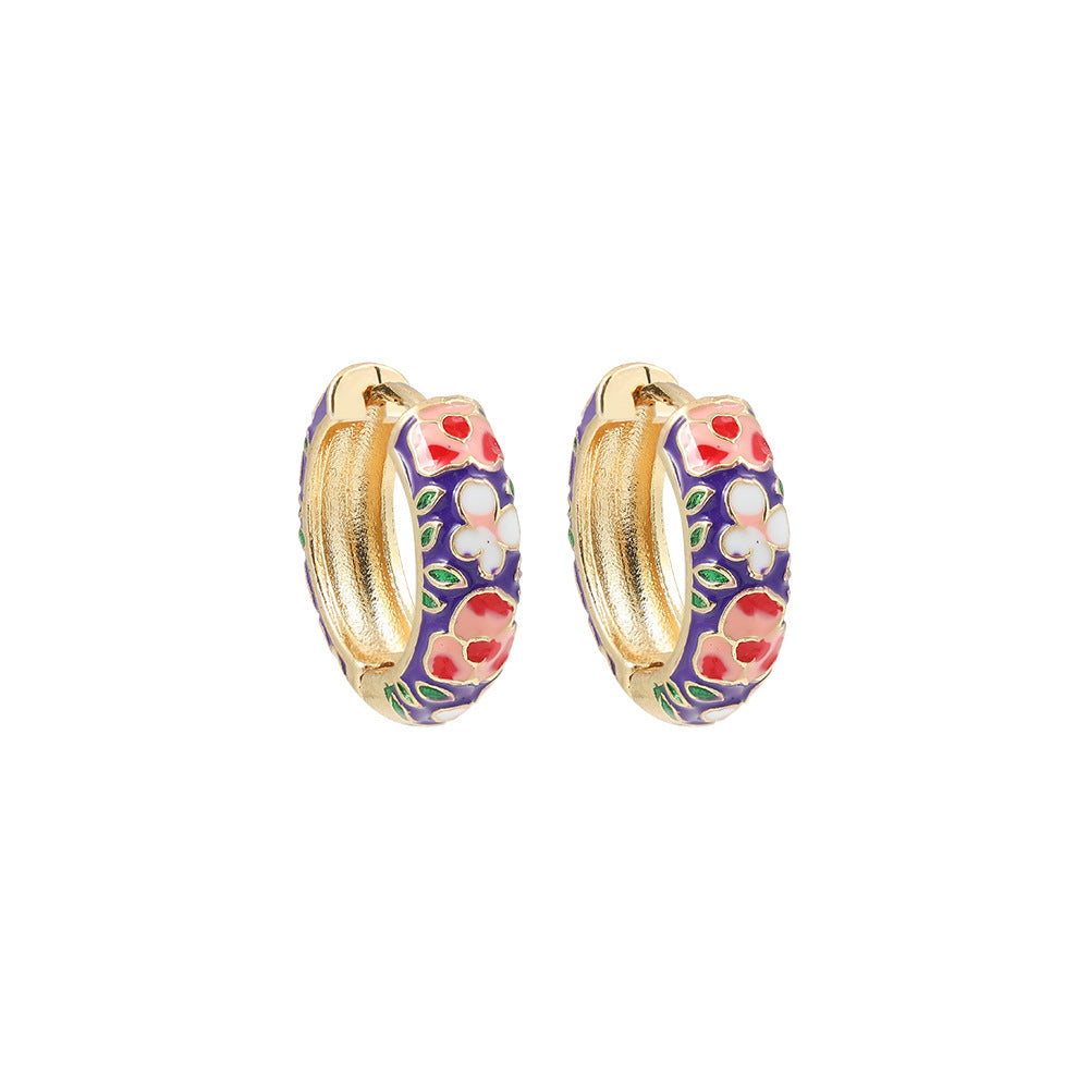 Ear Clip Colorful Flower Dripping Oil Earrings