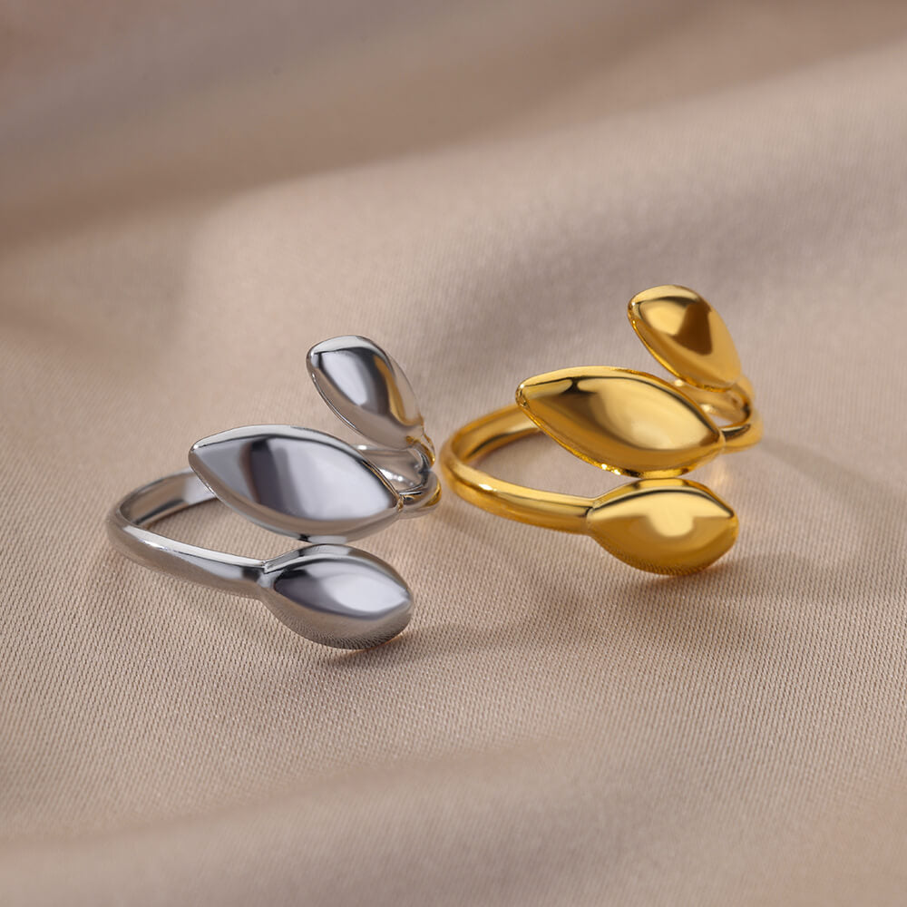 Women's & Men's Stainless Steel Leaf Geometric Gold-plated Open Rings