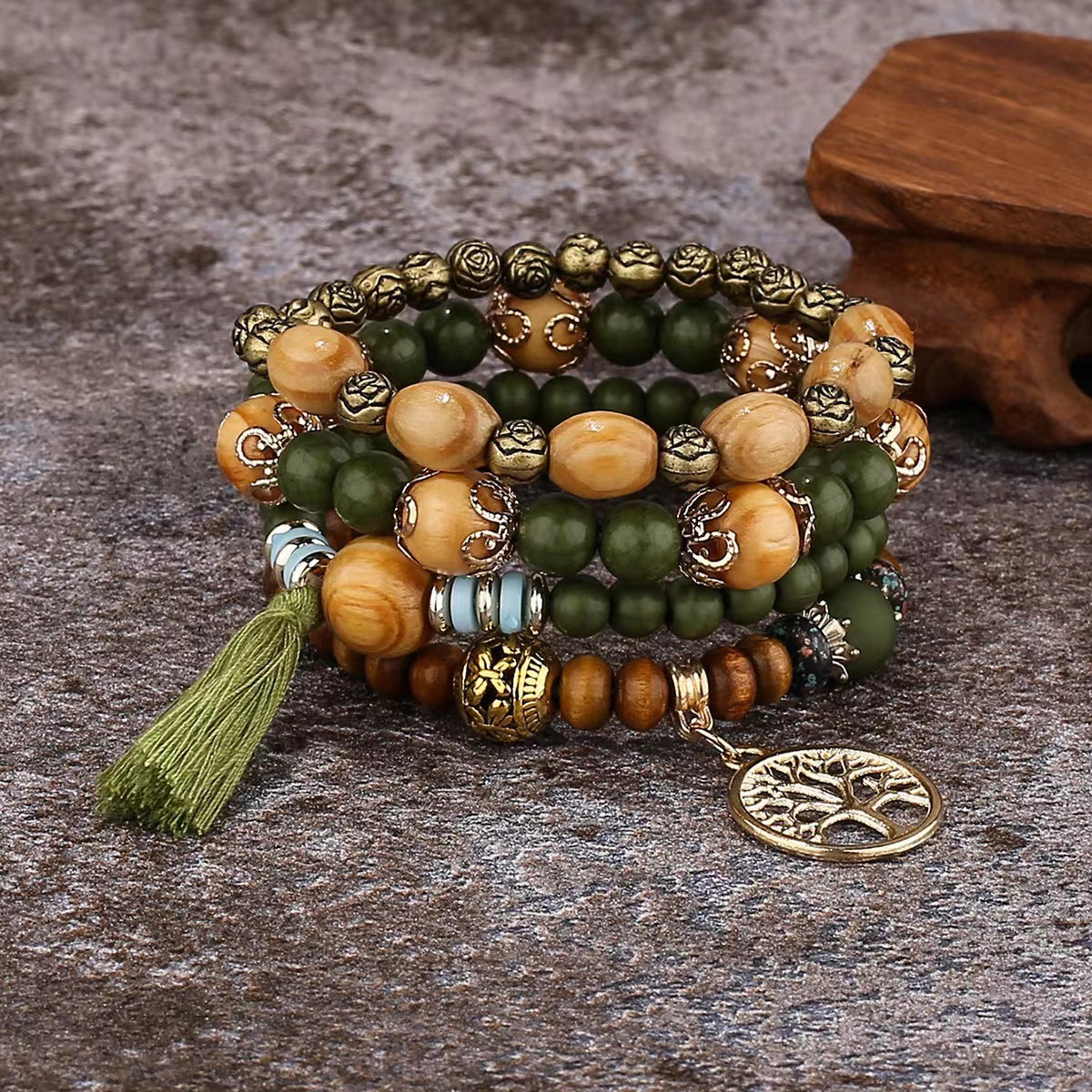 Bohemian Style Wooden Bead Beaded Elastic Bracelets