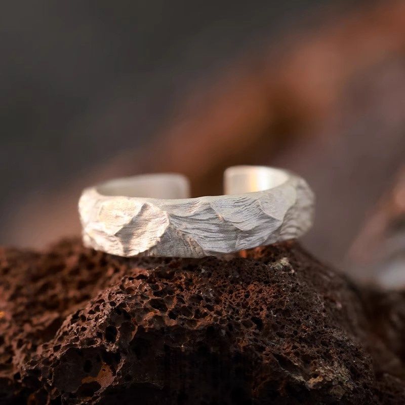 Women's & Men's Couple Handmade Mountain Sterling Sier Adjustable Gift Ring