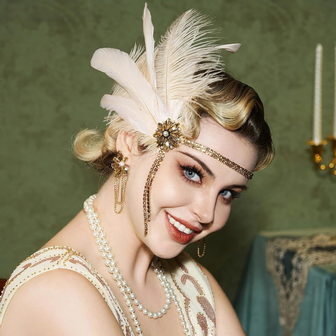 Yellow Feather Tassel Hair Band Masquerade Party Temperament Jewelry Set
