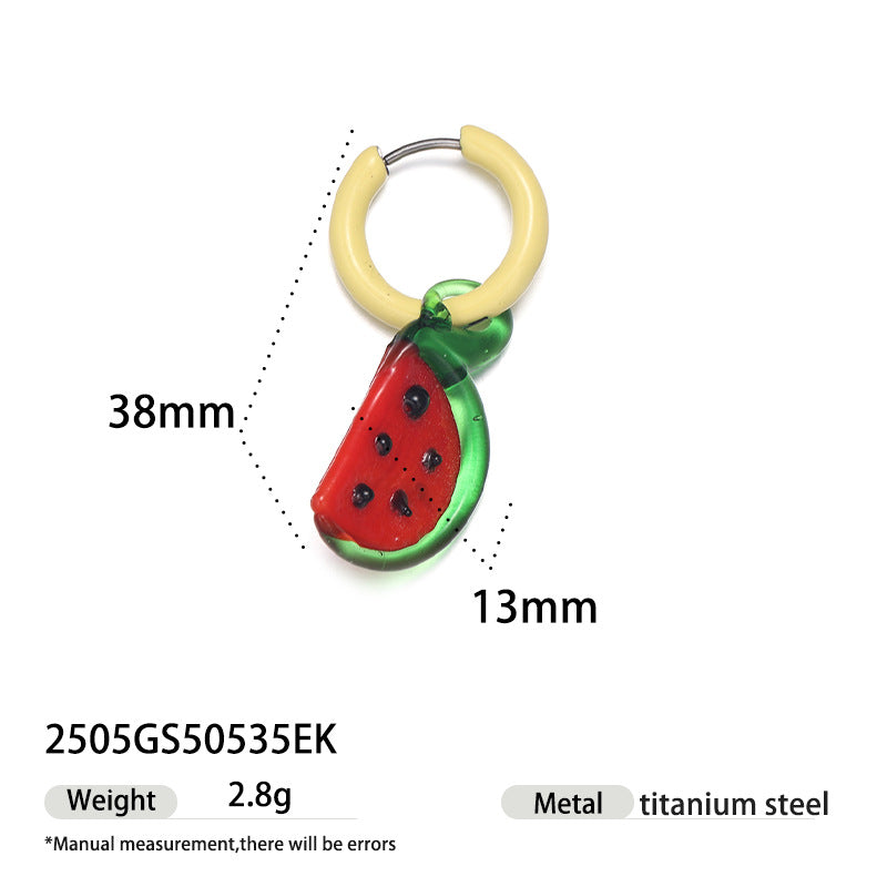 Stainless Steel Clip Cute Dopamine Dripping Oil Niche Fruit Handmade Ear Buckle