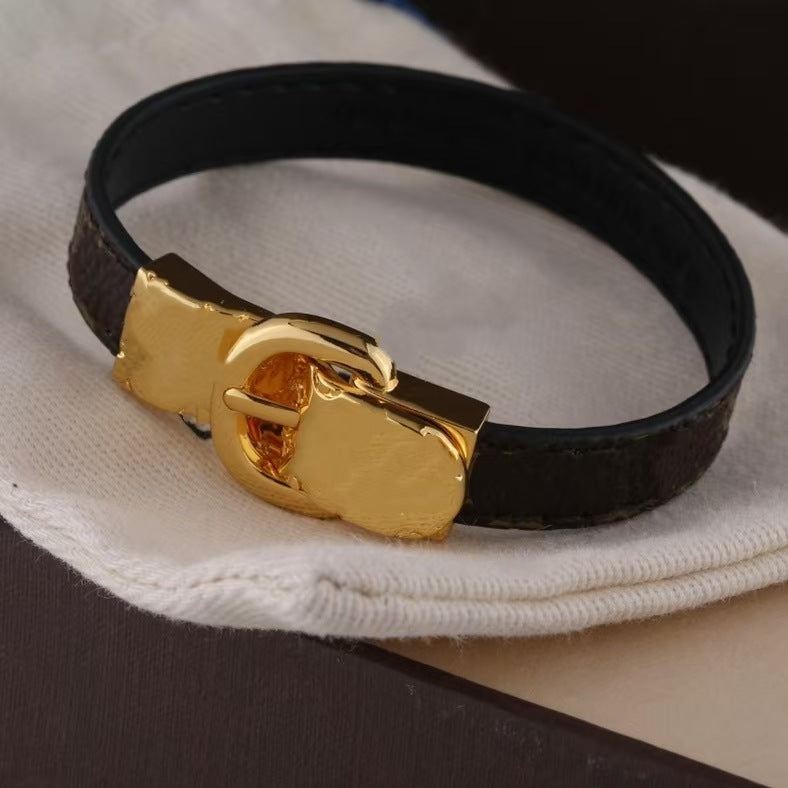 Presbyopic Magnetic Snap Personality Punk Leather Hand Buckle Stainless Steel Bracelet