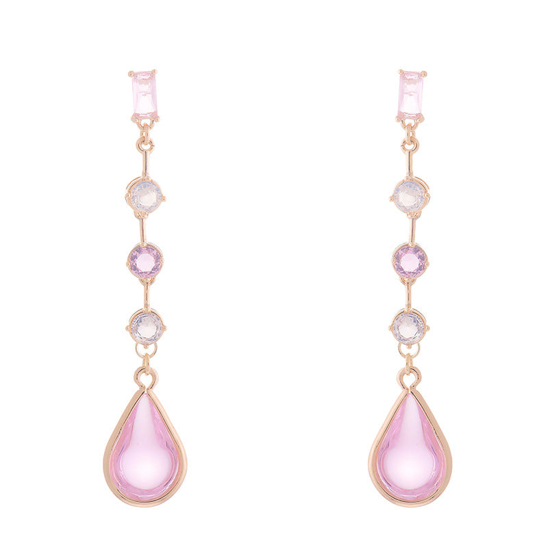 Pink Crystal Peach Blossom Tears Long Earrings