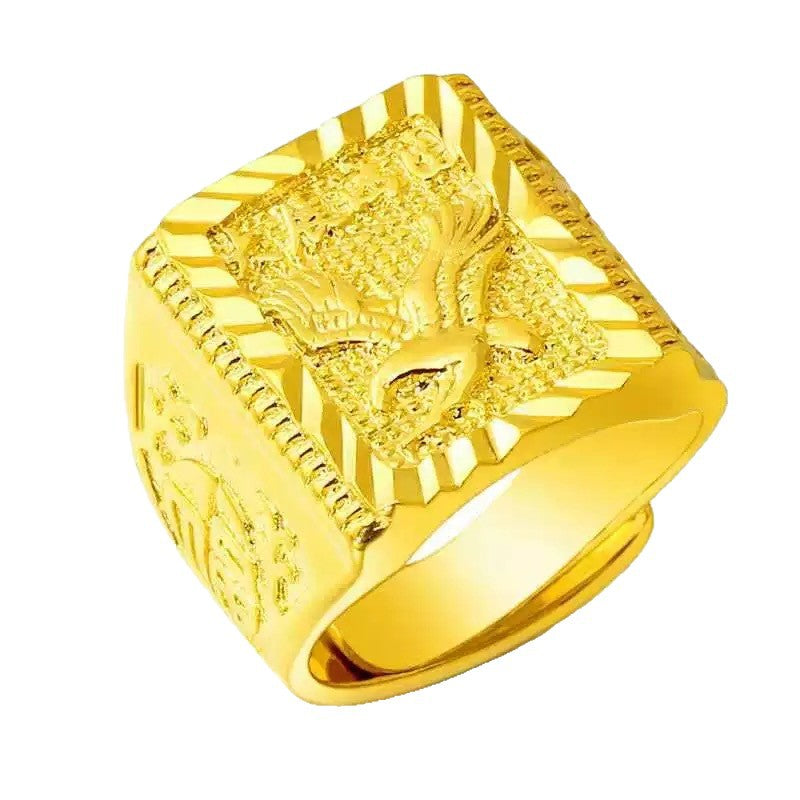 Men's Hard Golden Wide Face Square Man's Solid Boss Domineering Rings