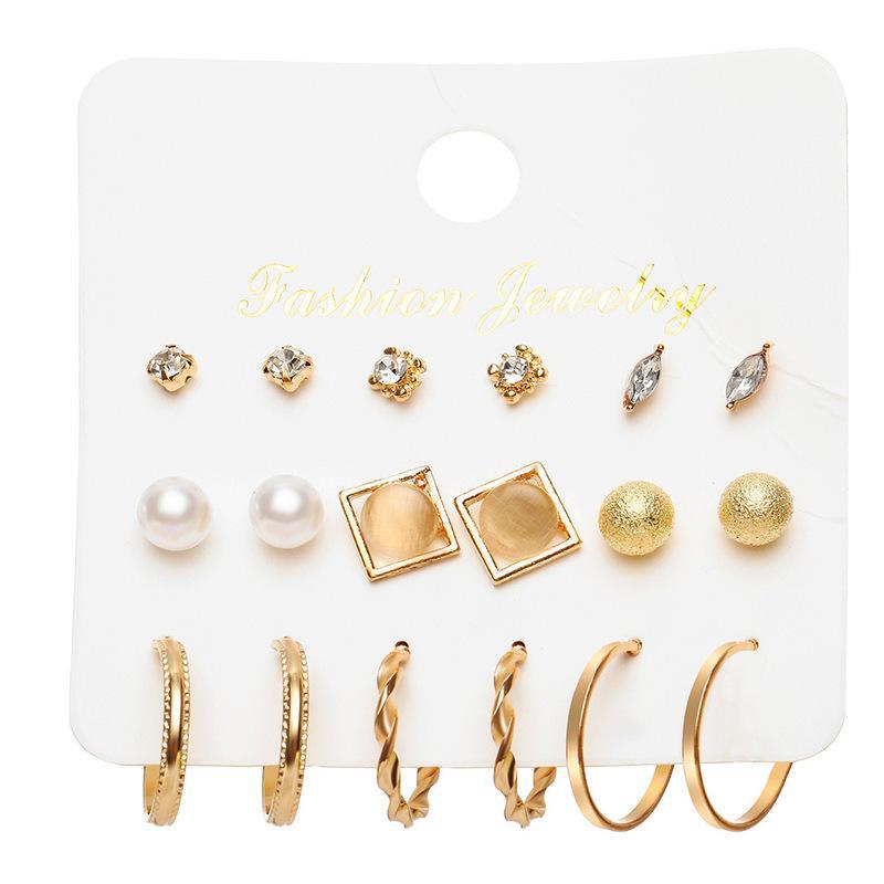 Women's Inlaid Pearl Creative French Retro Gold Ear Stud Earrings