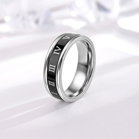 Titanium Steel Roman Numerals Rotatable Female Couple Rings