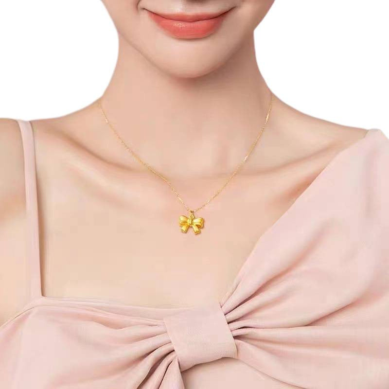 Women's Flag Bow On The Run Princess Bowknot Imitation Gold Lock Necklace