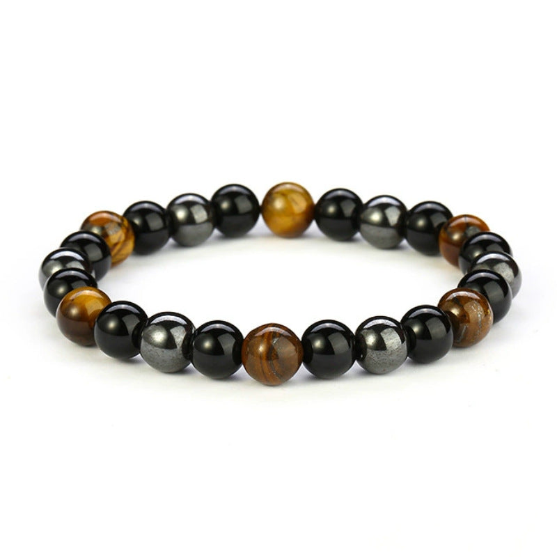 Men's Handmade Single Circle Haematite Tiger Eye Bracelet